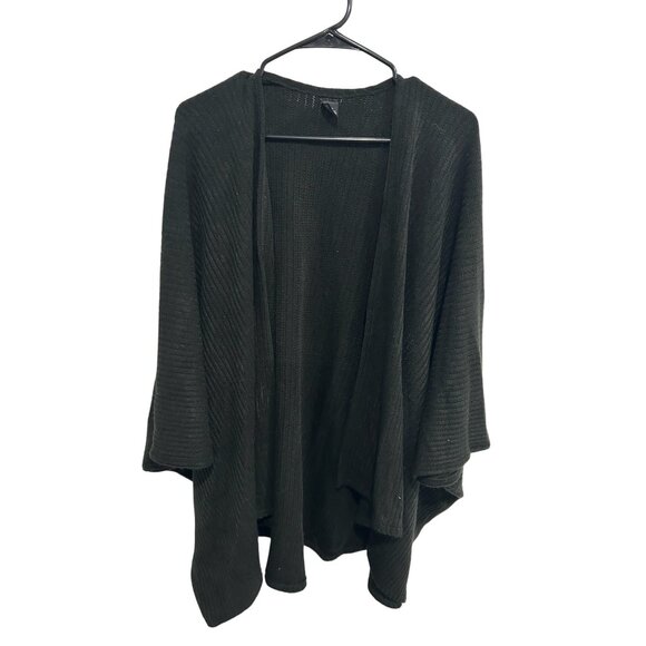 Ribbed Open Front Cardigan Sweater Black One Size Acrylic Cozy Knit Staple - Picture 1 of 9